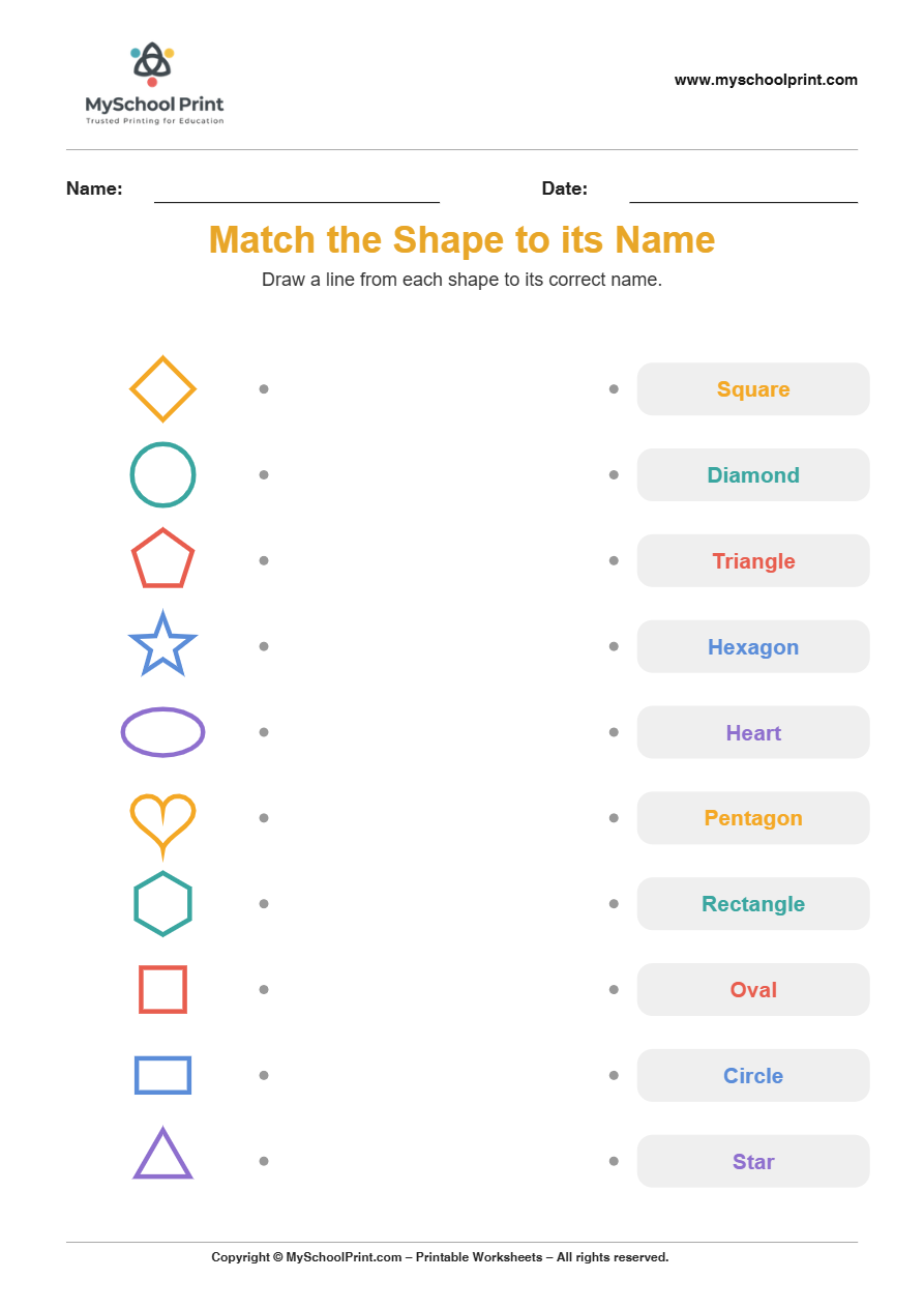 shape to name matching worksheet 4 for preschool and kindergarten