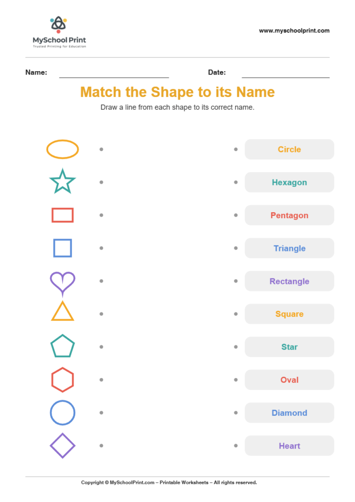 shape to name matching worksheet 5 for preschool and kindergarten