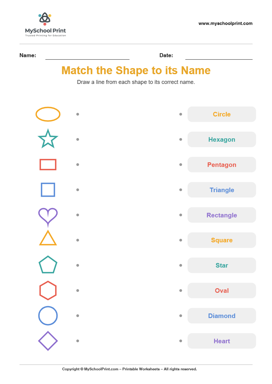 shape to name matching worksheet 5 for preschool and kindergarten