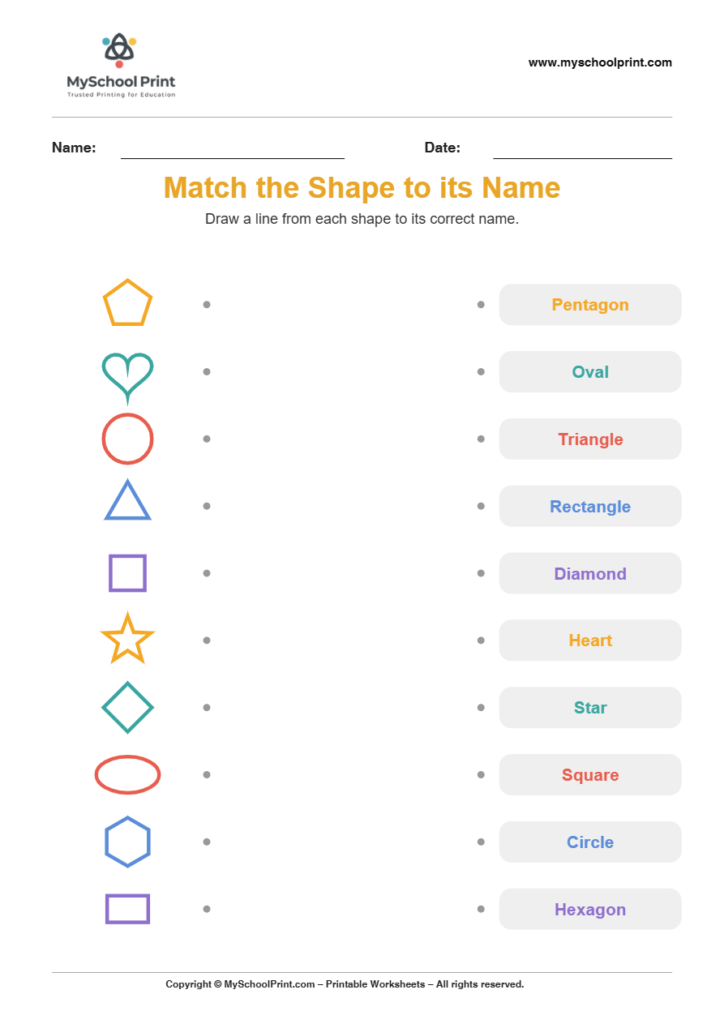 shape to name matching worksheet 6 for preschool and kindergarten