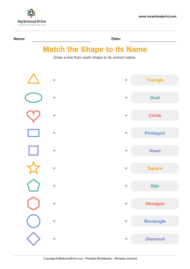 shape to name matching worksheet 7 for preschool and kindergarten