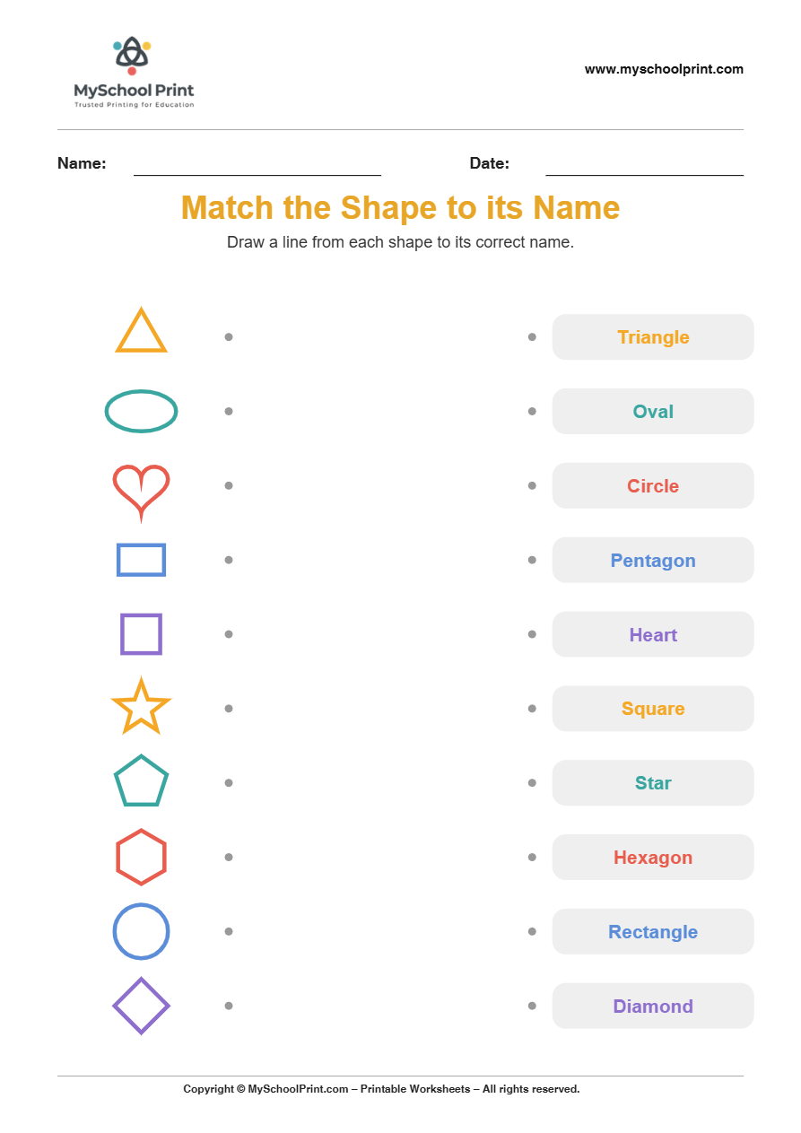 shape to name matching worksheet 7 for preschool and kindergarten