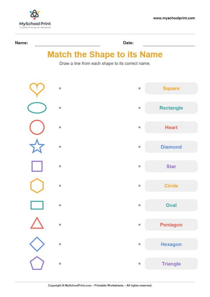 shape to name matching worksheet 8 for preschool and kindergarten