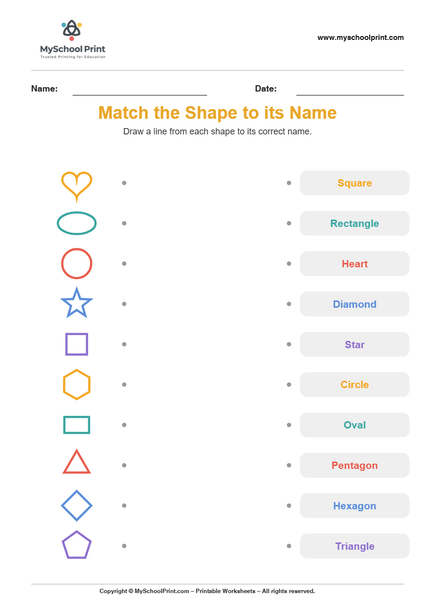 shape to name matching worksheet 8 for preschool and kindergarten