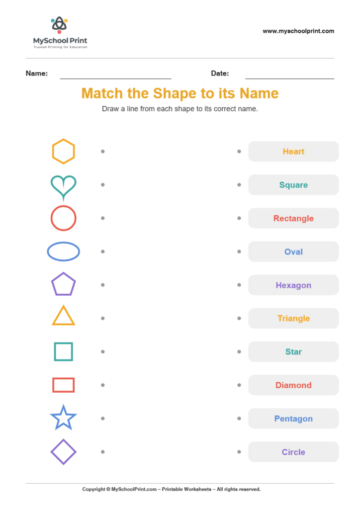 shape to name matching worksheet 9 for preschool and kindergarten
