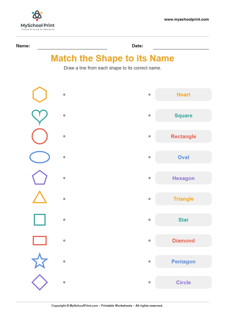 shape to name matching worksheet 9 for preschool and kindergarten