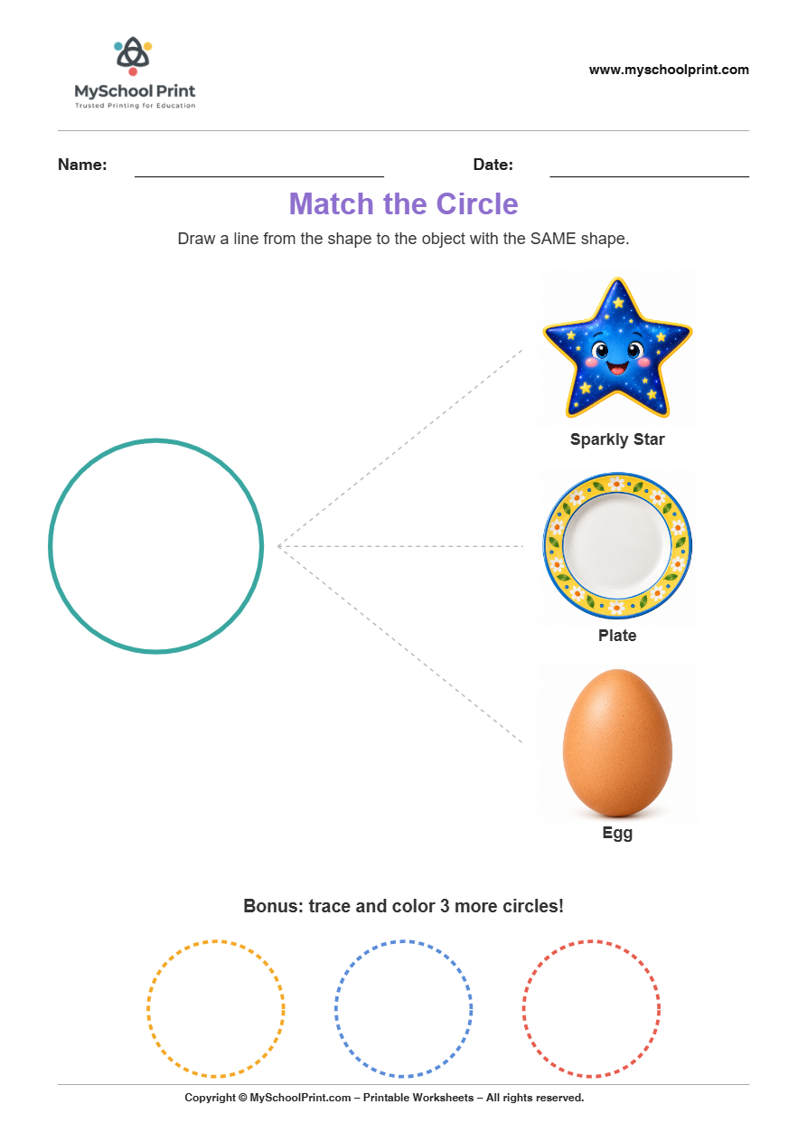 matching shape to object circle worksheet for preschool and kindergarten