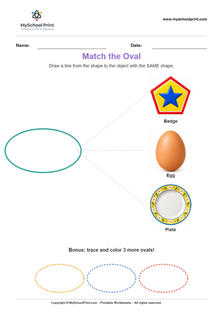 matching shape to object oval worksheet for preschool and kindergarten