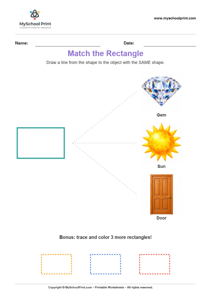 matching shape to object rectangle worksheet v2 for preschool and kindergarten