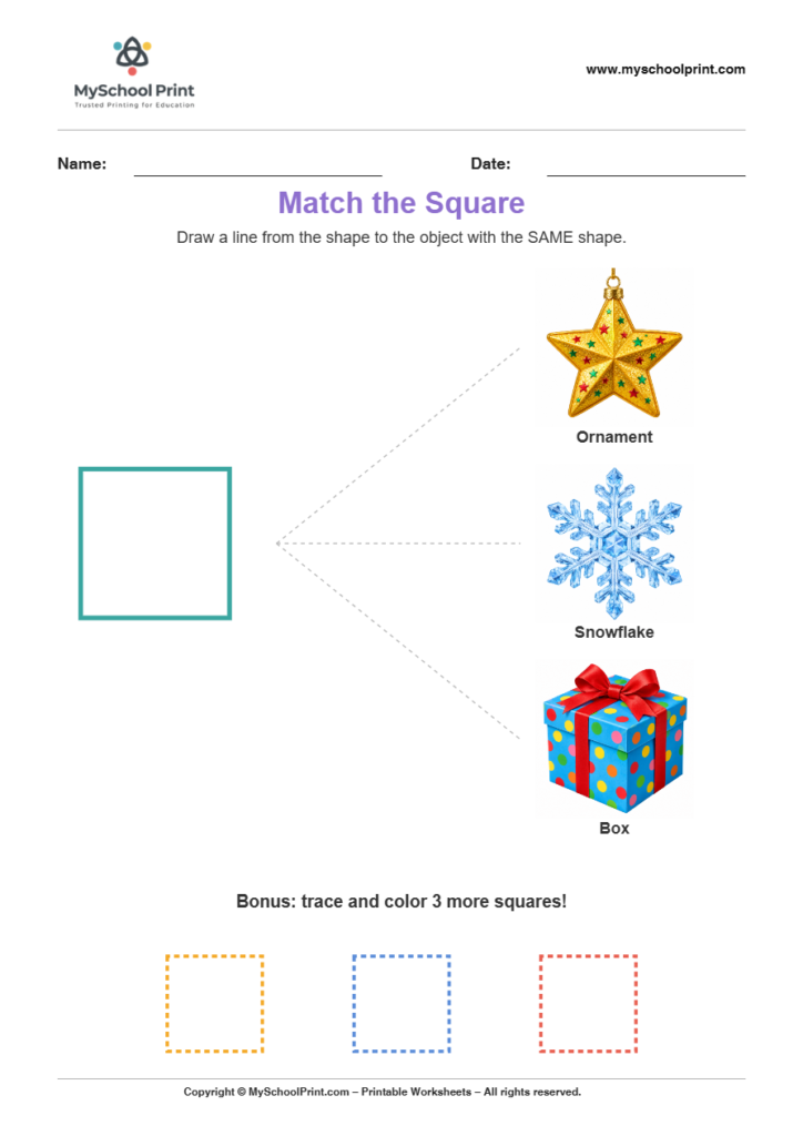 matching shape to object square worksheet for preschool and kindergarten