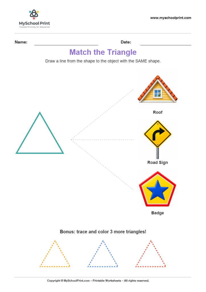 matching shape to object triangle worksheet v2 for preschool and kindergarten