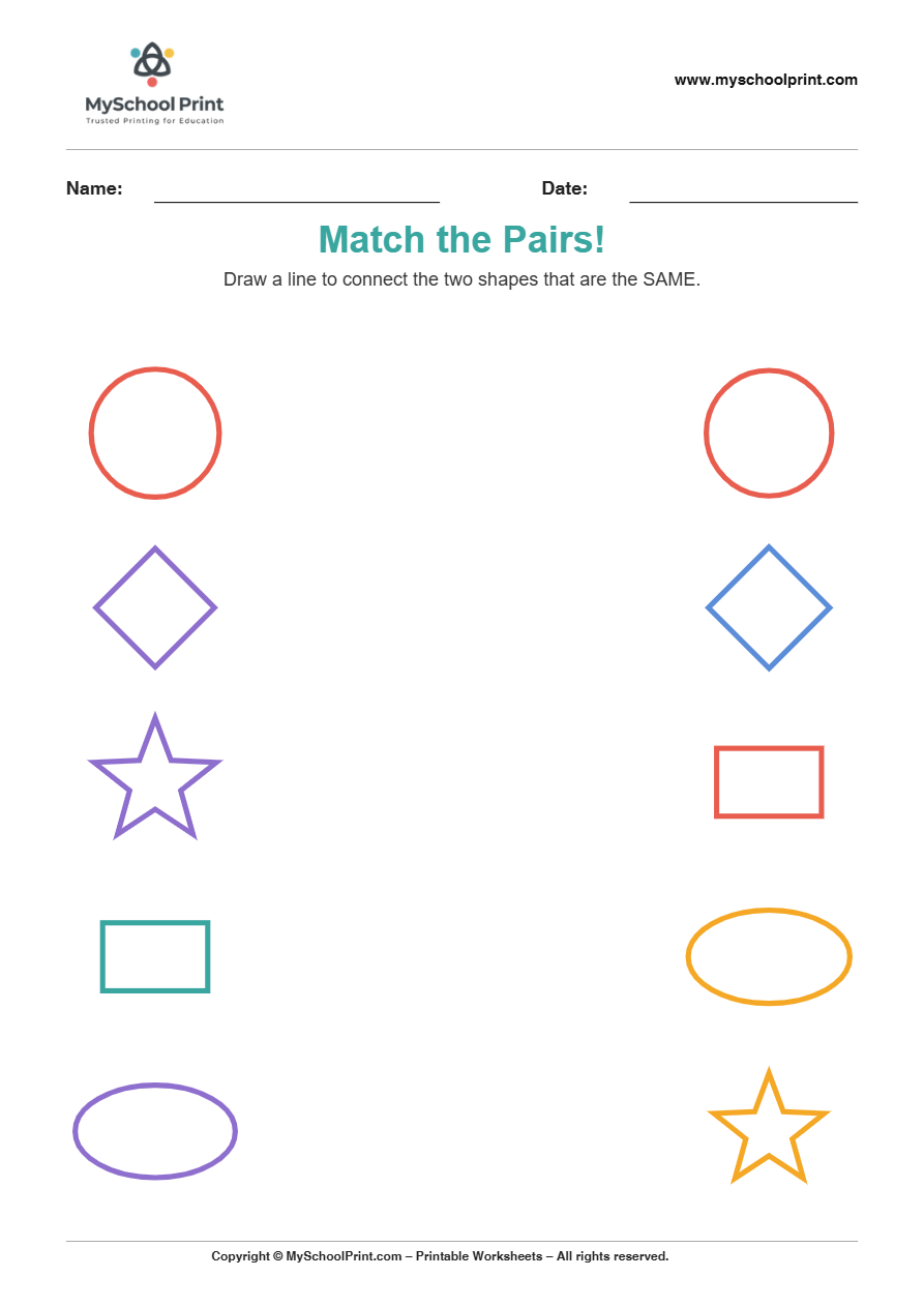 shape to shape matching worksheet 10 for preschool and kindergarten