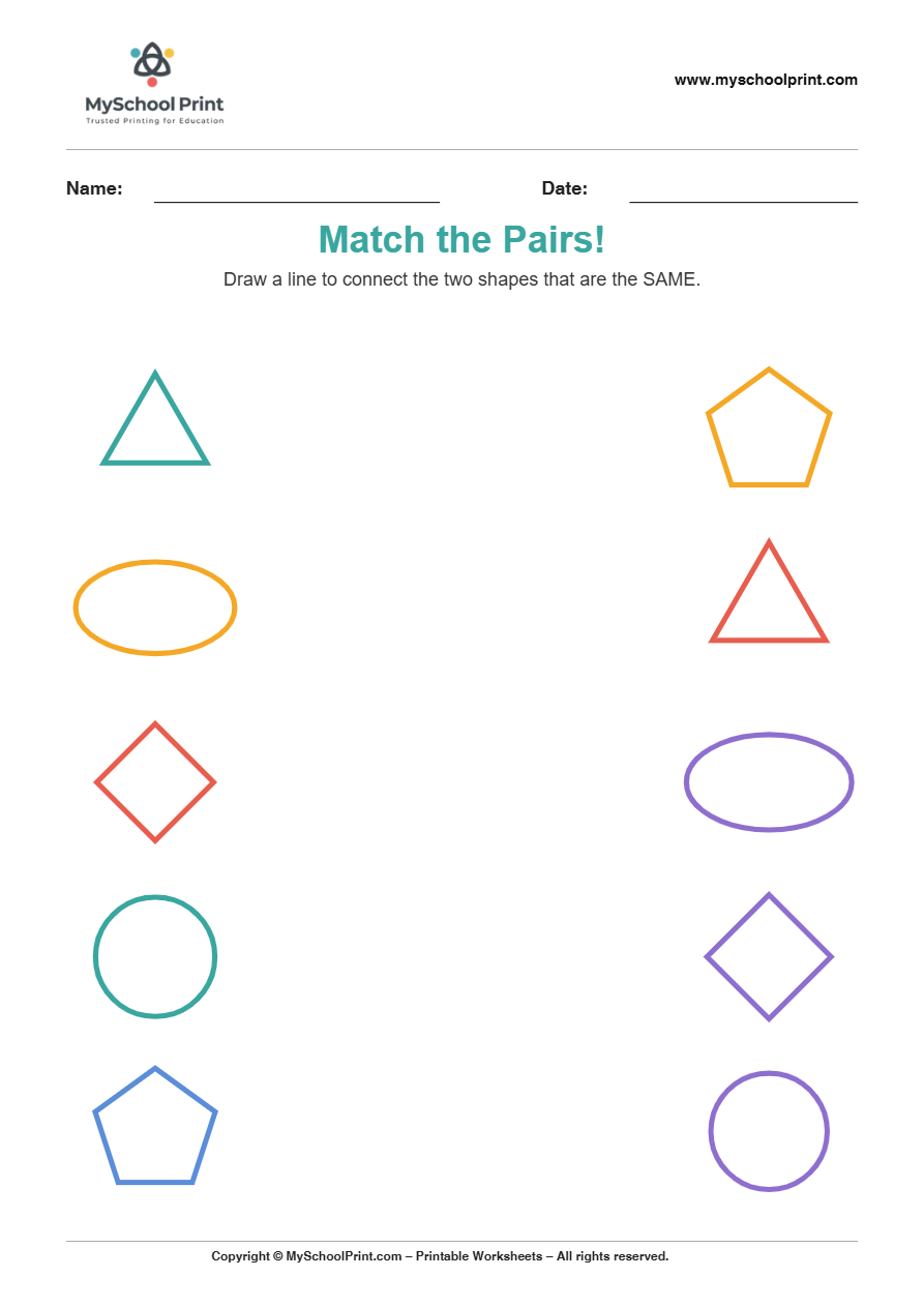 shape to shape matching worksheet 12 for preschool and kindergarten