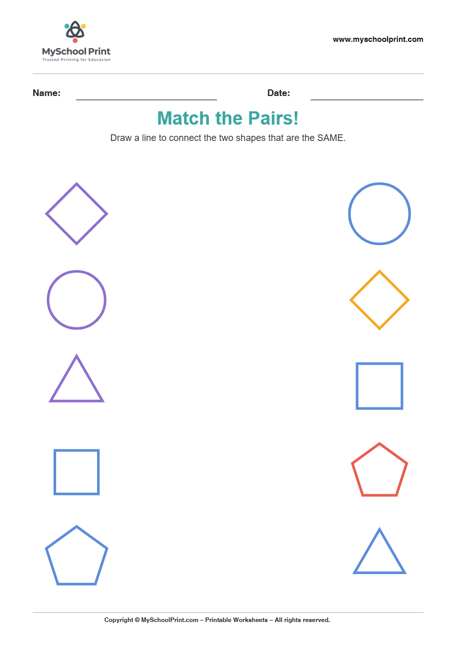 shape to shape matching worksheet 13 for preschool and kindergarten