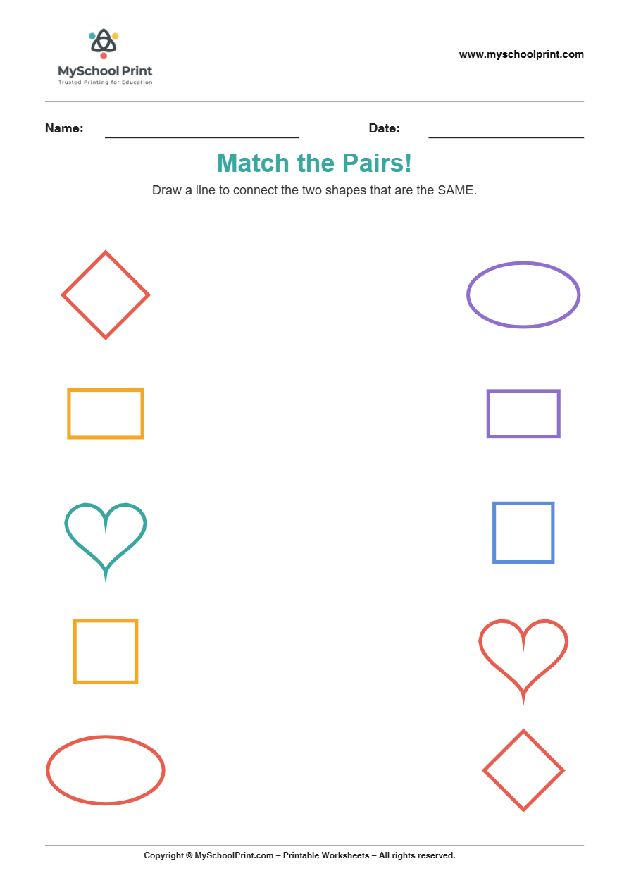 shape to shape matching worksheet 15 for preschool and kindergarten