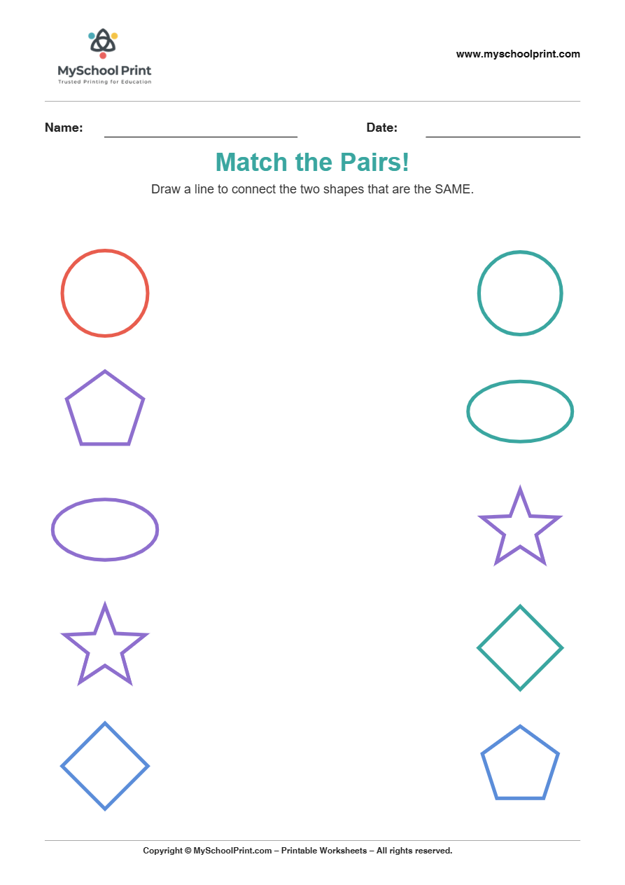 shape to shape matching worksheet 3 for preschool and kindergarten