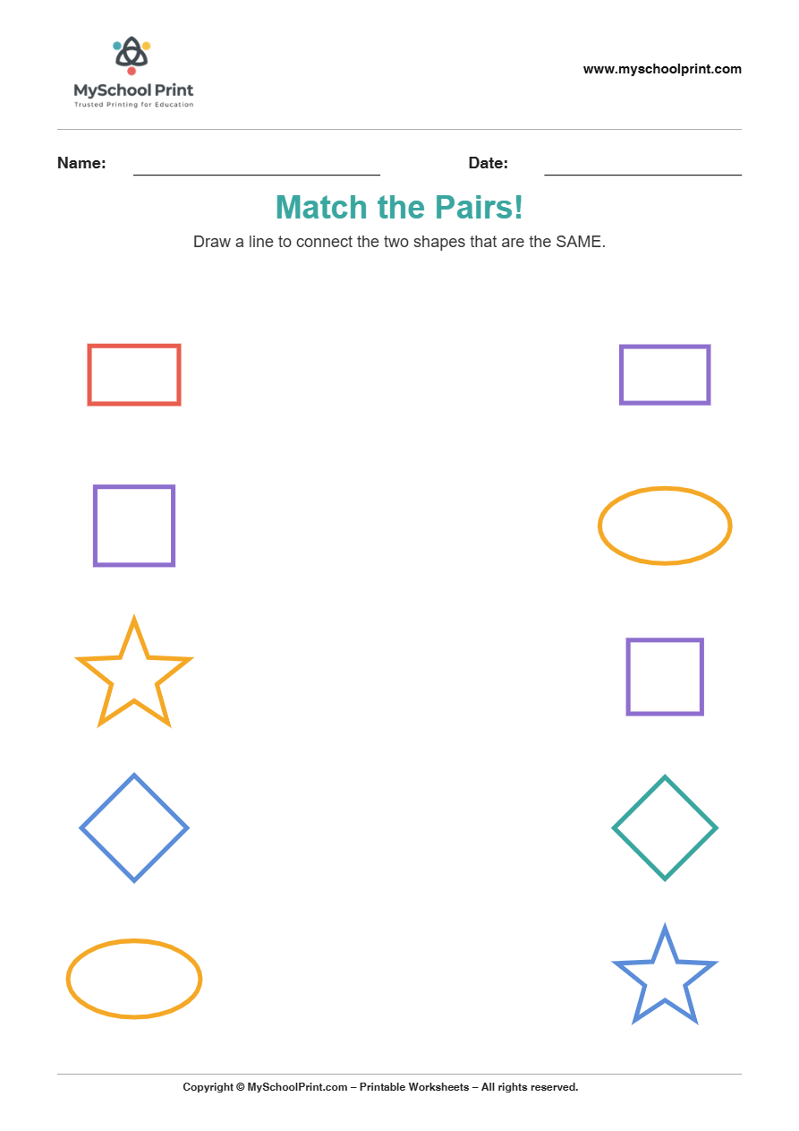 shape to shape matching worksheet 5 for preschool and kindergarten