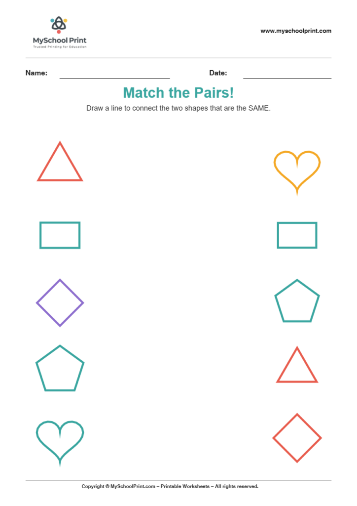 shape to shape matching worksheet 6 for preschool and kindergarten