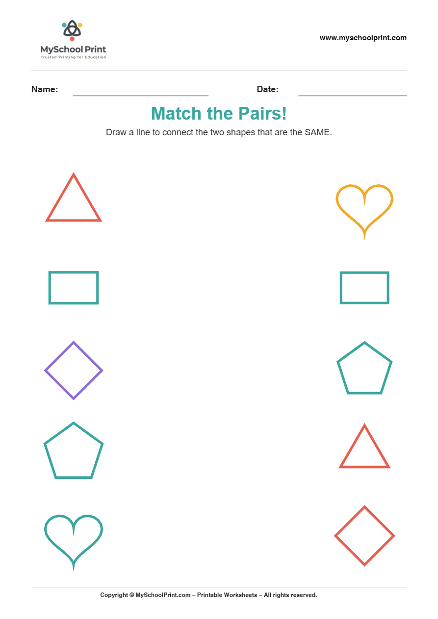 shape to shape matching worksheet 6 for preschool and kindergarten