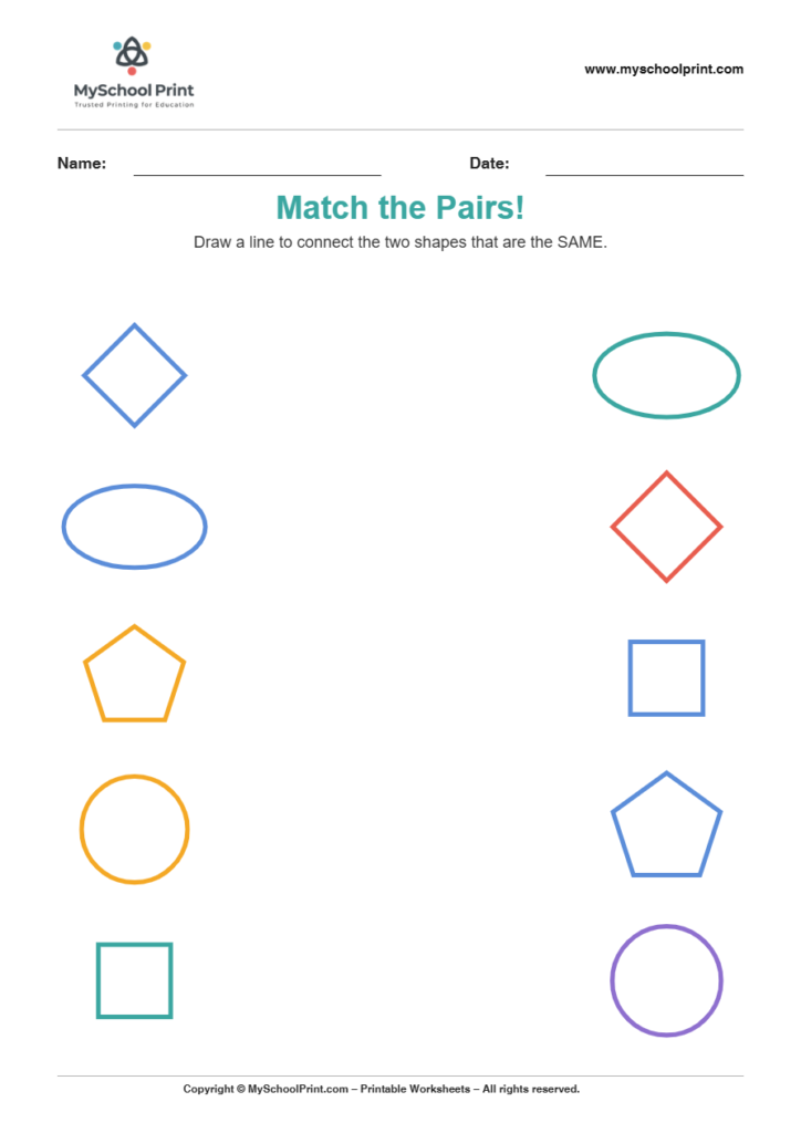 shape to shape matching worksheet 7 for preschool and kindergarten