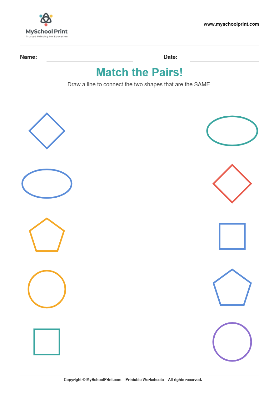shape to shape matching worksheet 7 for preschool and kindergarten