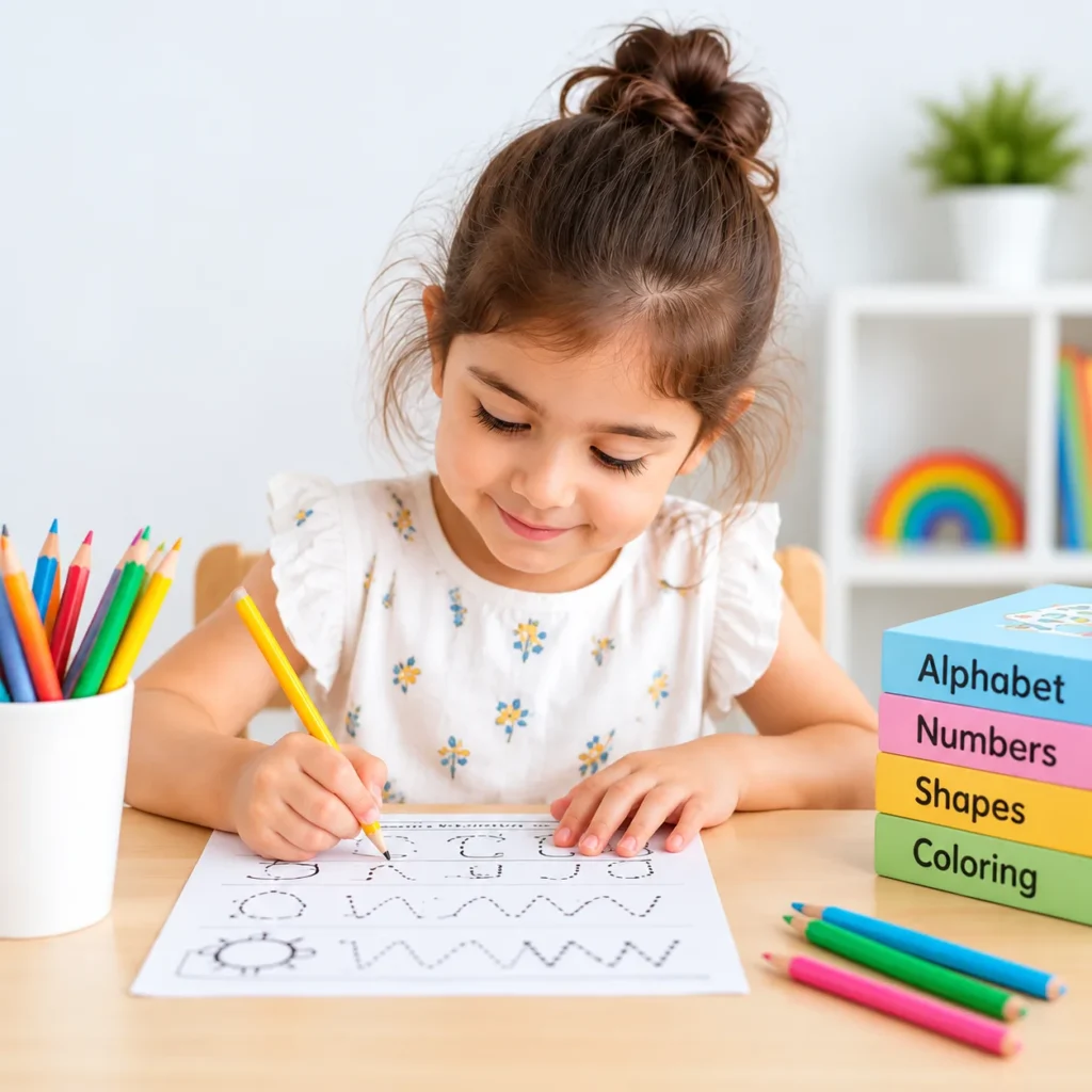 Child using free printable worksheets for preschool learning from MySchoolPrint