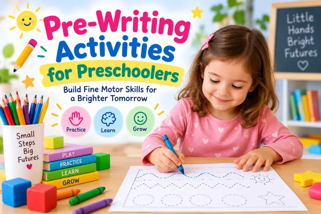 Pre-writing activities for preschoolers with a child practicing pencil control
