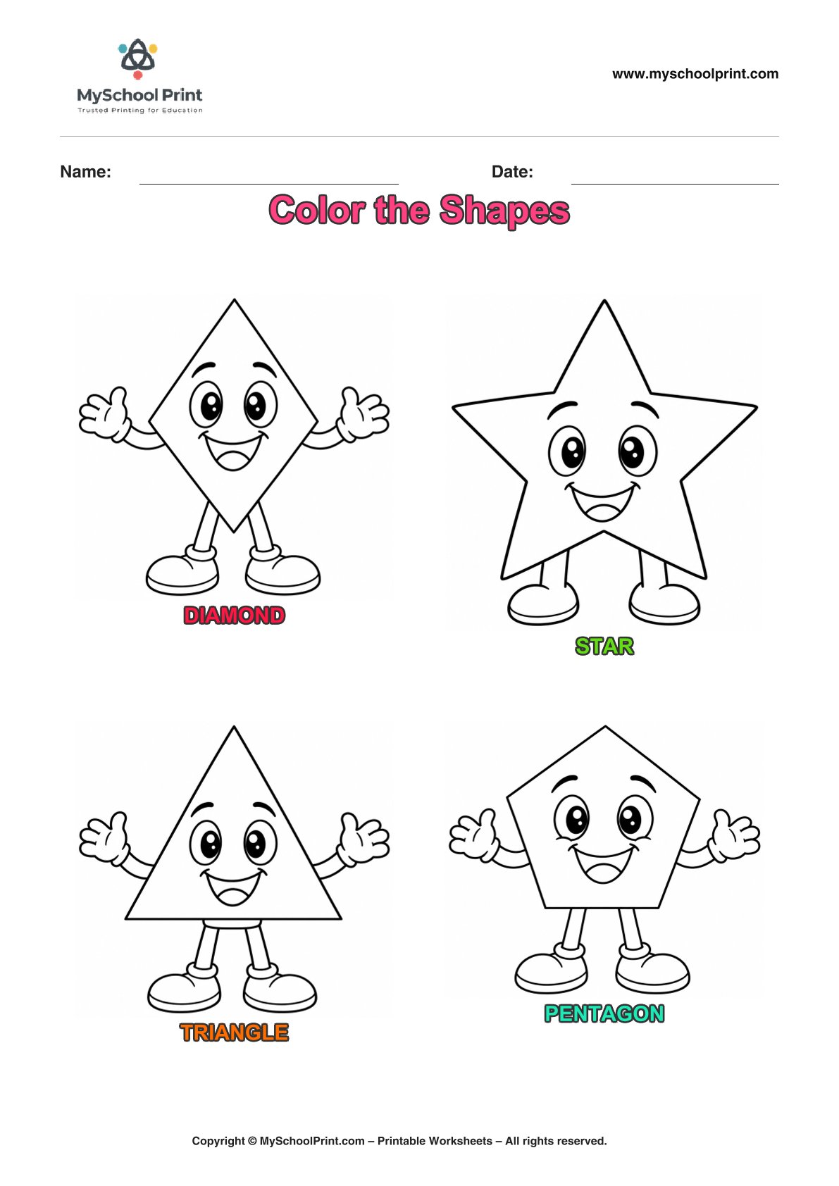 shape coloring worksheet 10 for preschool and kindergarten