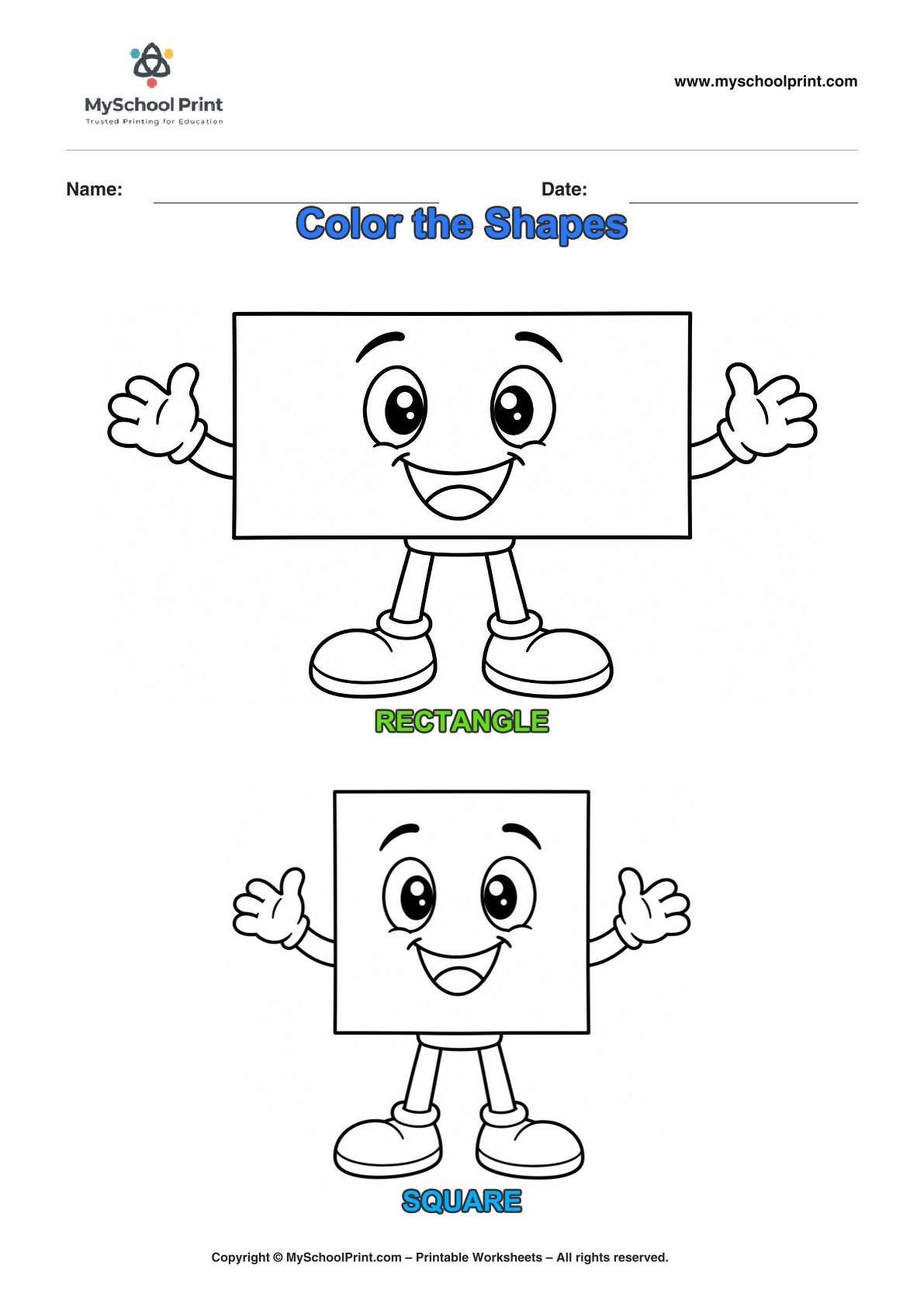 shape coloring worksheet 3 for preschool and kindergarten
