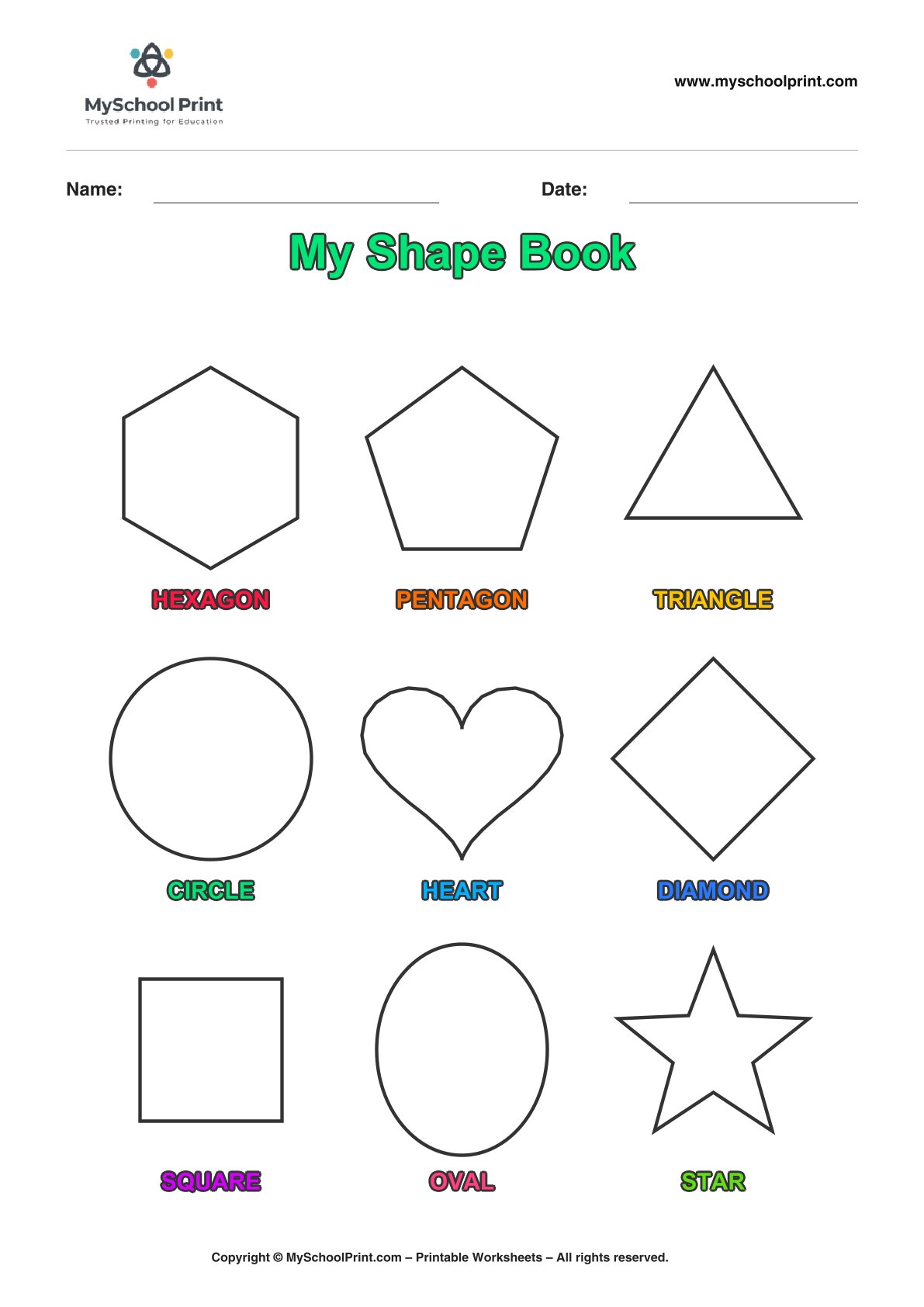 shape coloring worksheet 50 for preschool and kindergarten