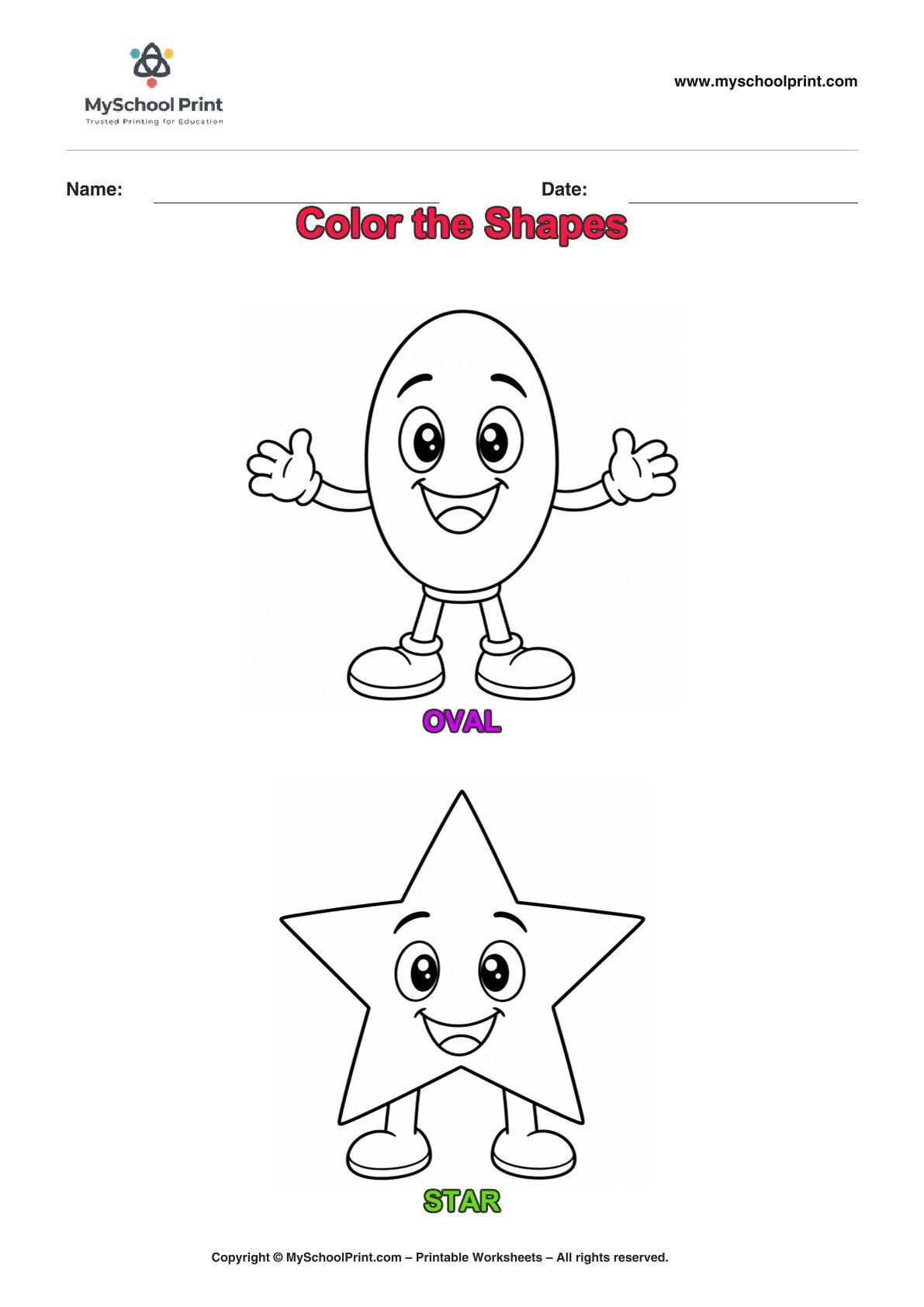 shape coloring worksheet 6 for preschool and kindergarten