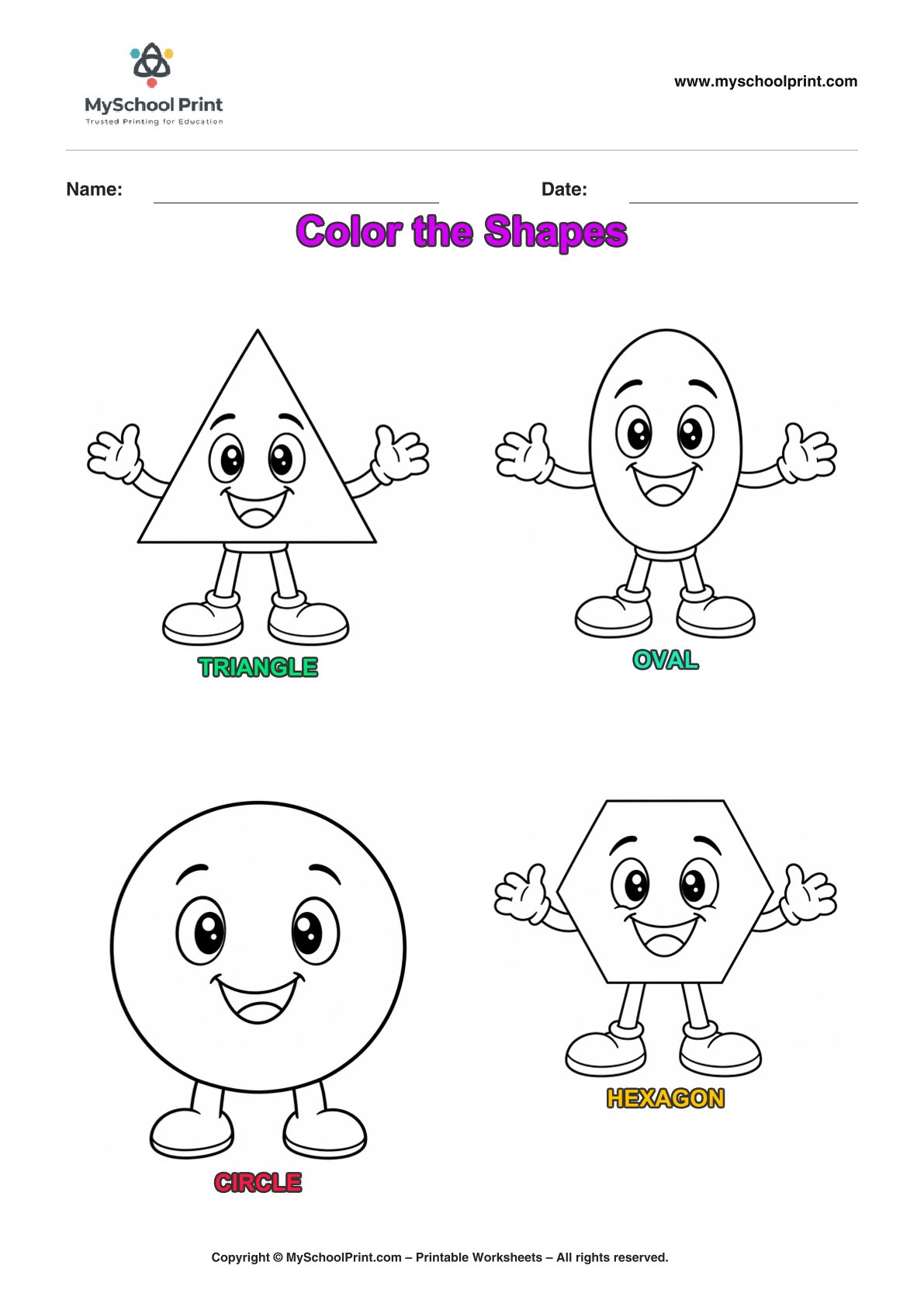 shape coloring worksheet 8 for preschool and kindergarten