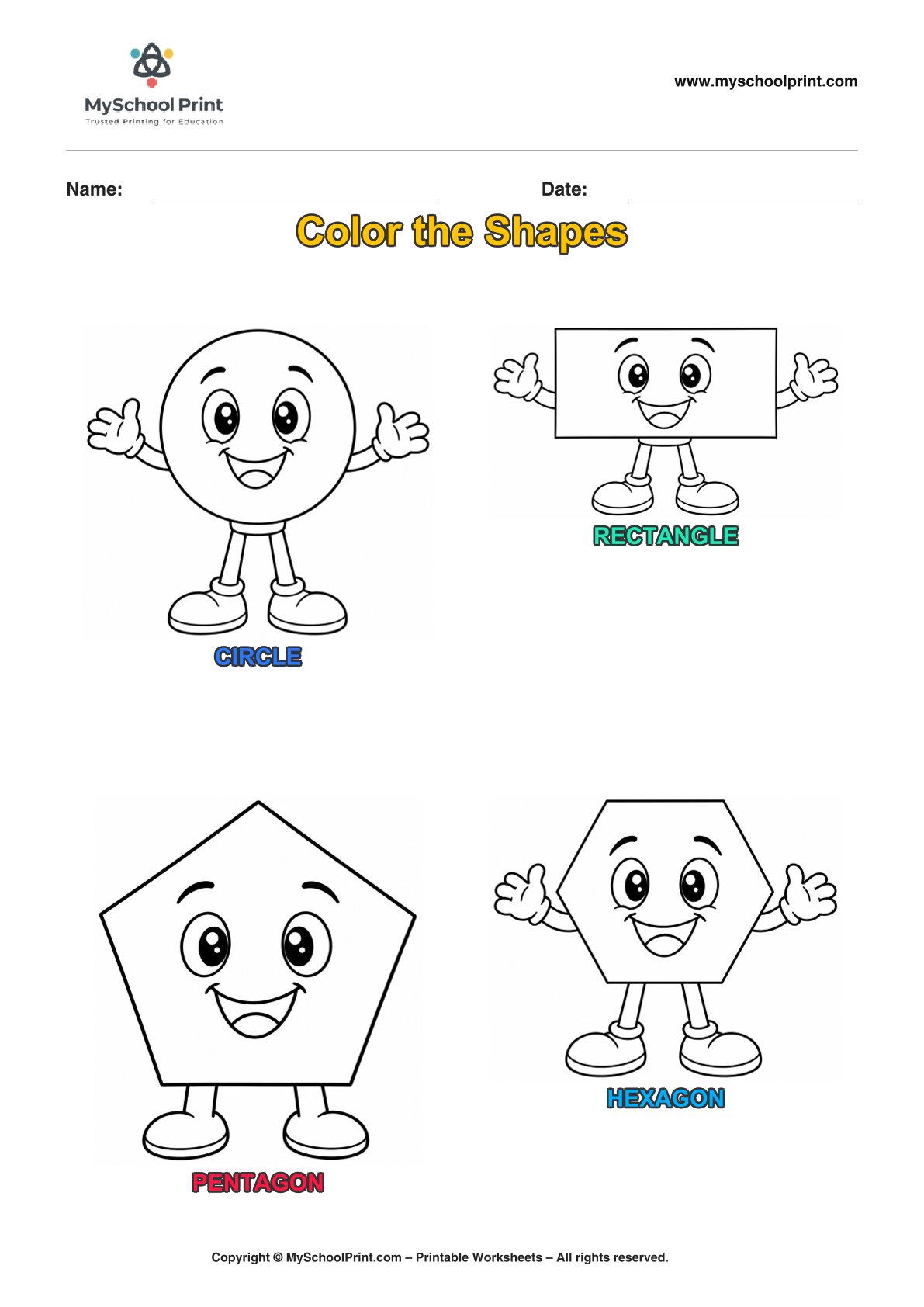 shape coloring worksheet 9 for preschool and kindergarten
