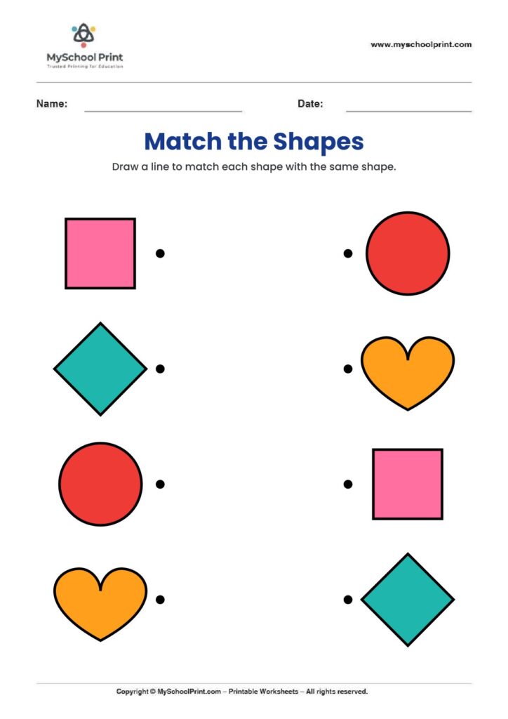 shape matching worksheet 10 for preschool and kindergarten