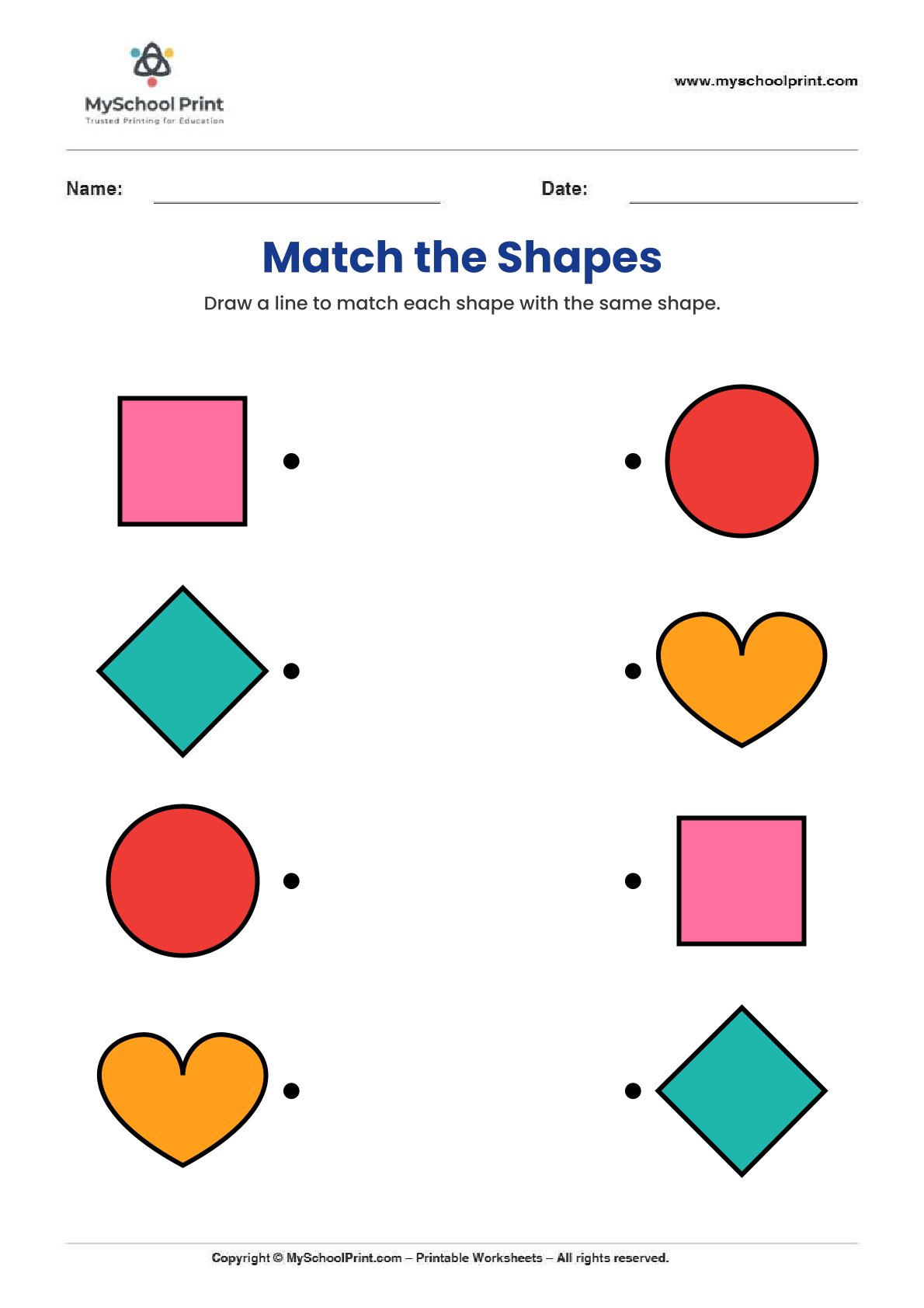 shape matching worksheet 10 for preschool and kindergarten