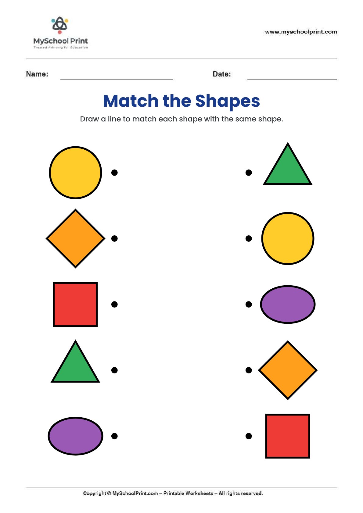 shape matching worksheet 11 for preschool and kindergarten