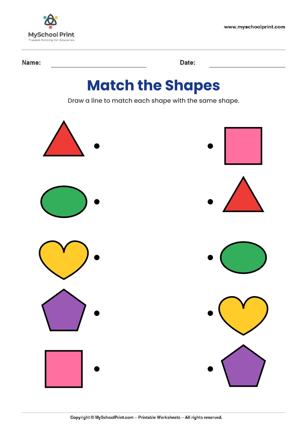 shape matching worksheet 12 for preschool and kindergarten