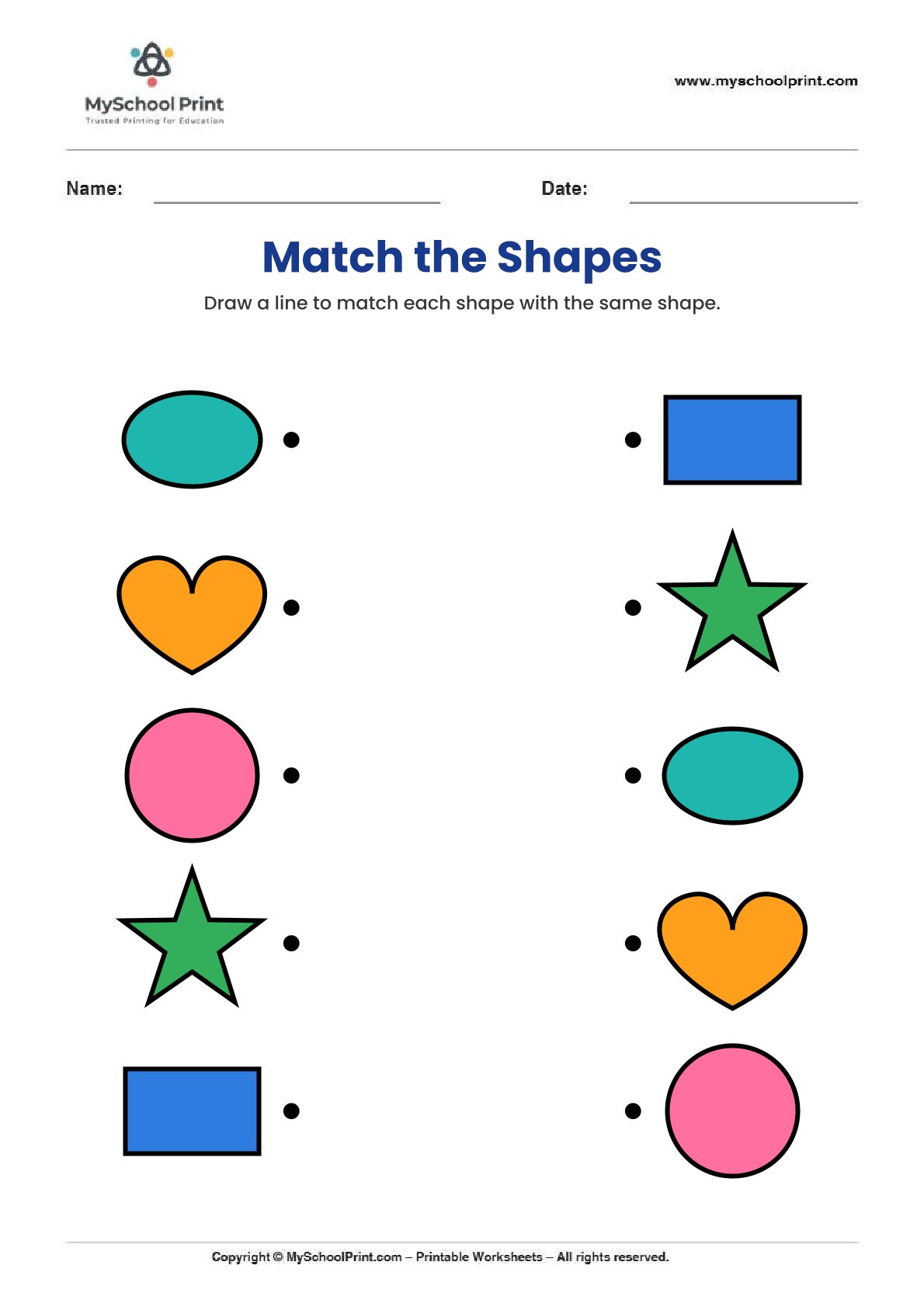 shape matching worksheet 13 for preschool and kindergarten