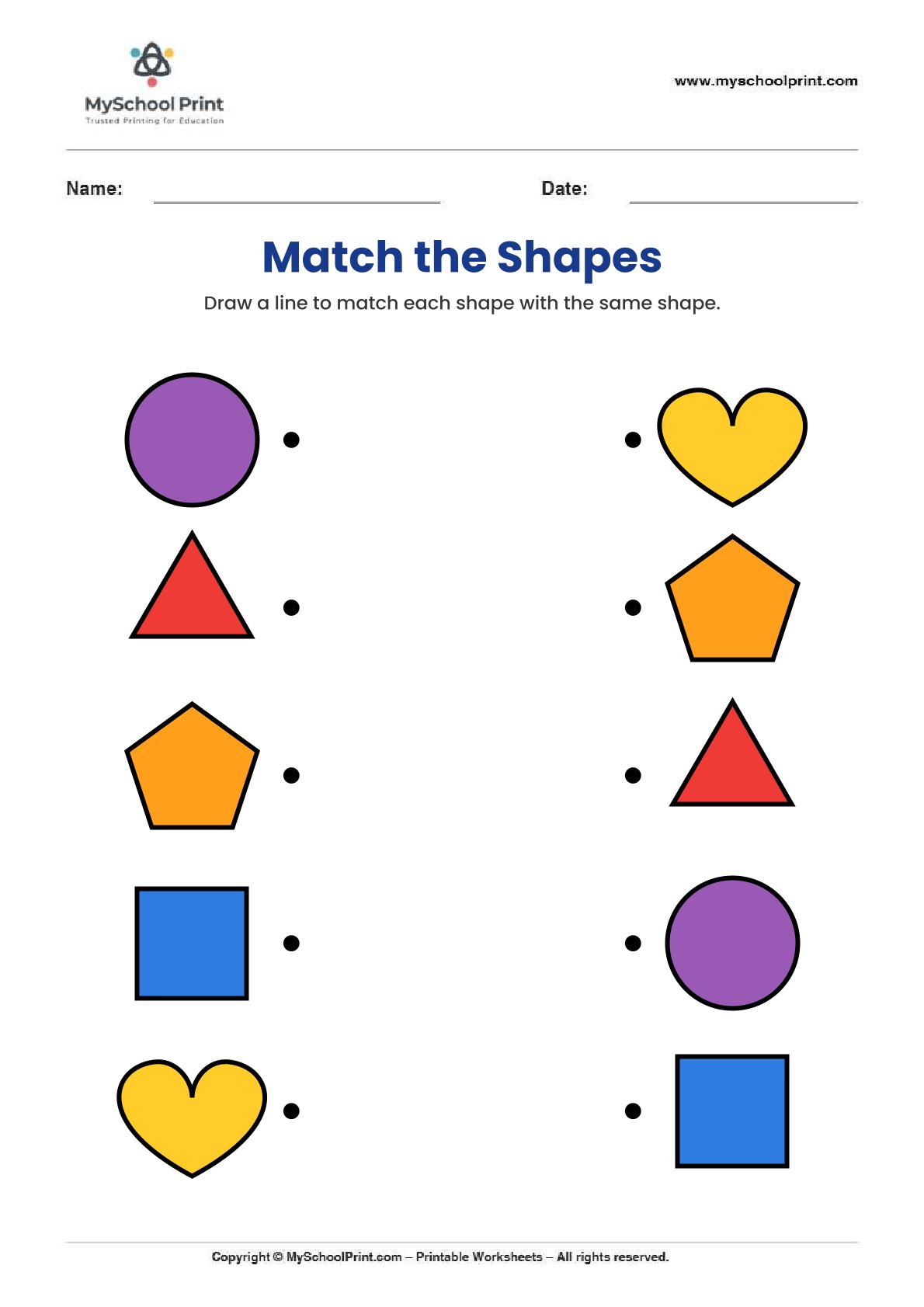 shape matching worksheet 14 for preschool and kindergarten