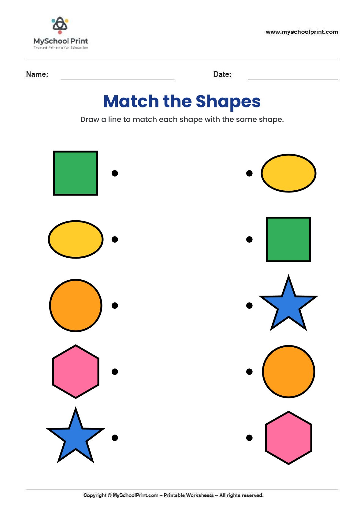 shape matching worksheet 15 for preschool and kindergarten