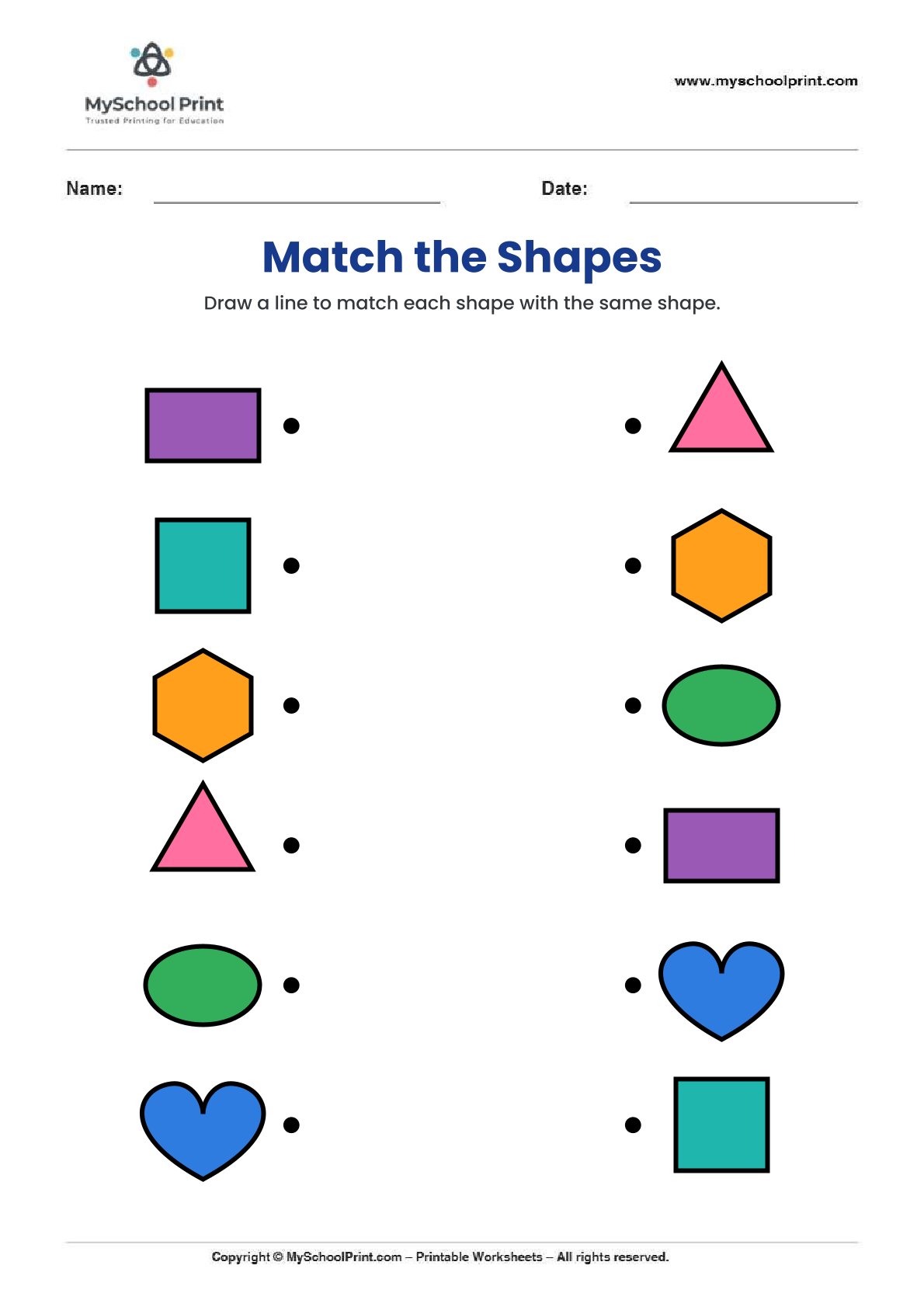 shape matching worksheet 17 for preschool and kindergarten