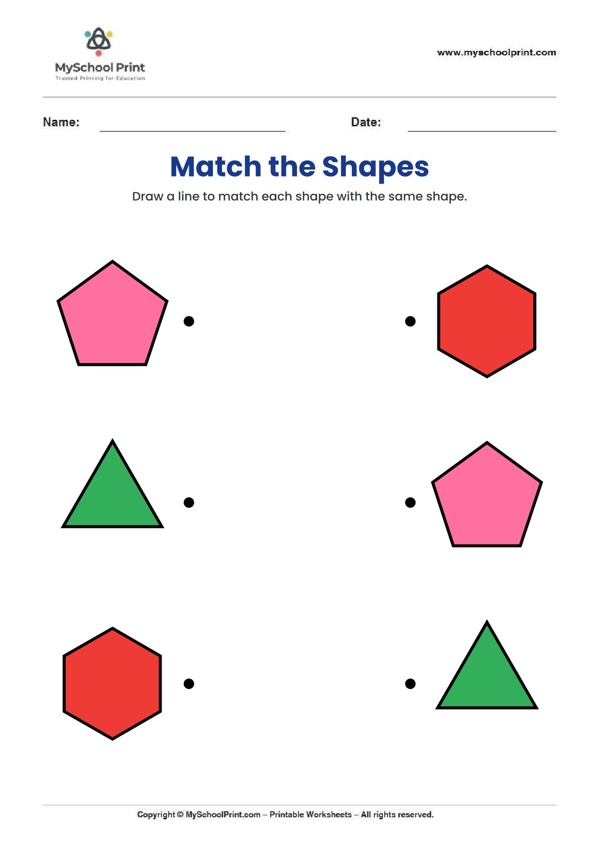 shape matching worksheet 2 for preschool and kindergarten