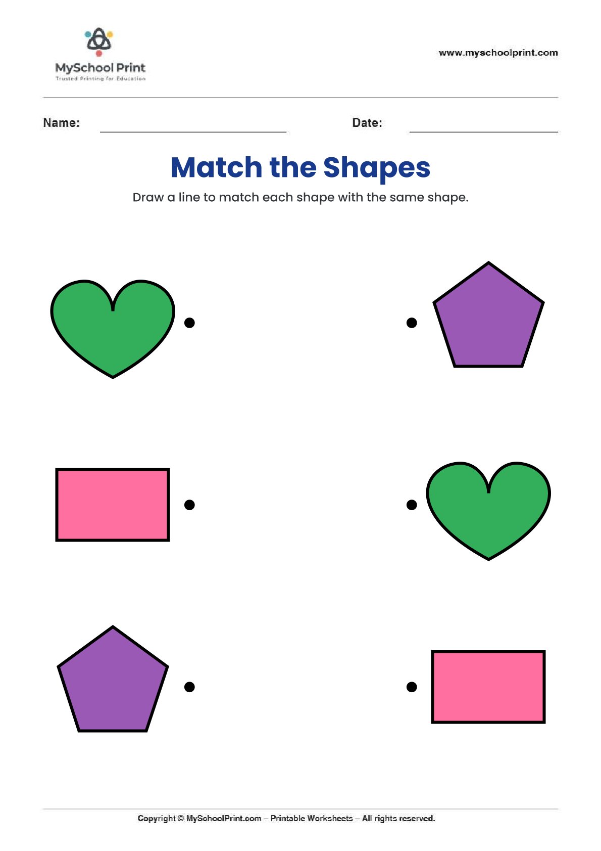 shape matching worksheet 3 for preschool and kindergarten