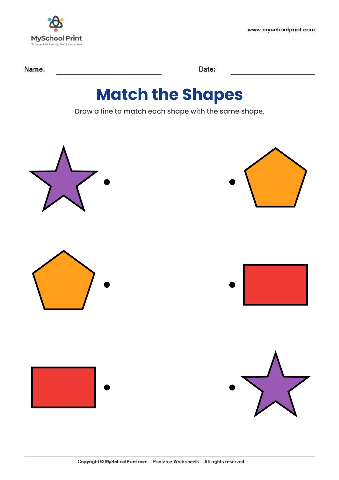 shape matching worksheet 5 for preschool and kindergarten