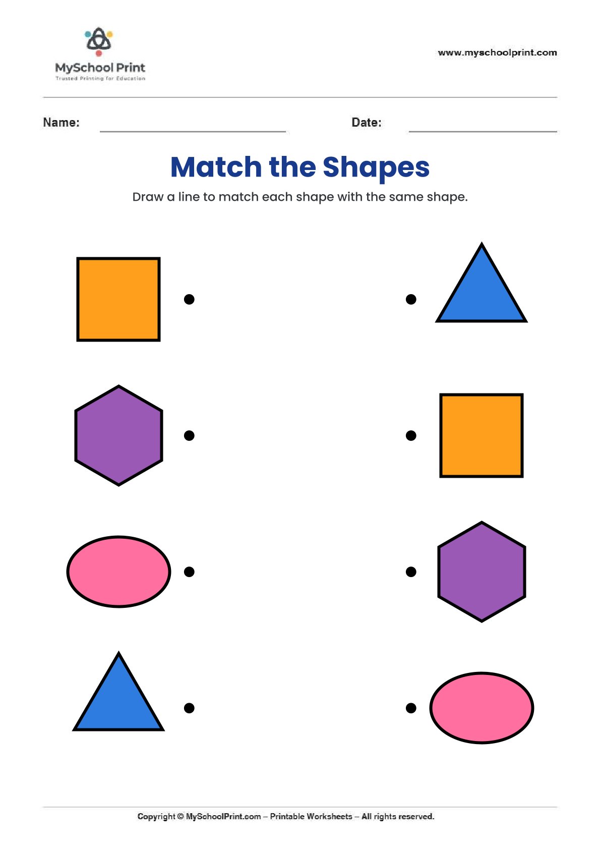 shape matching worksheet 6 for preschool and kindergarten