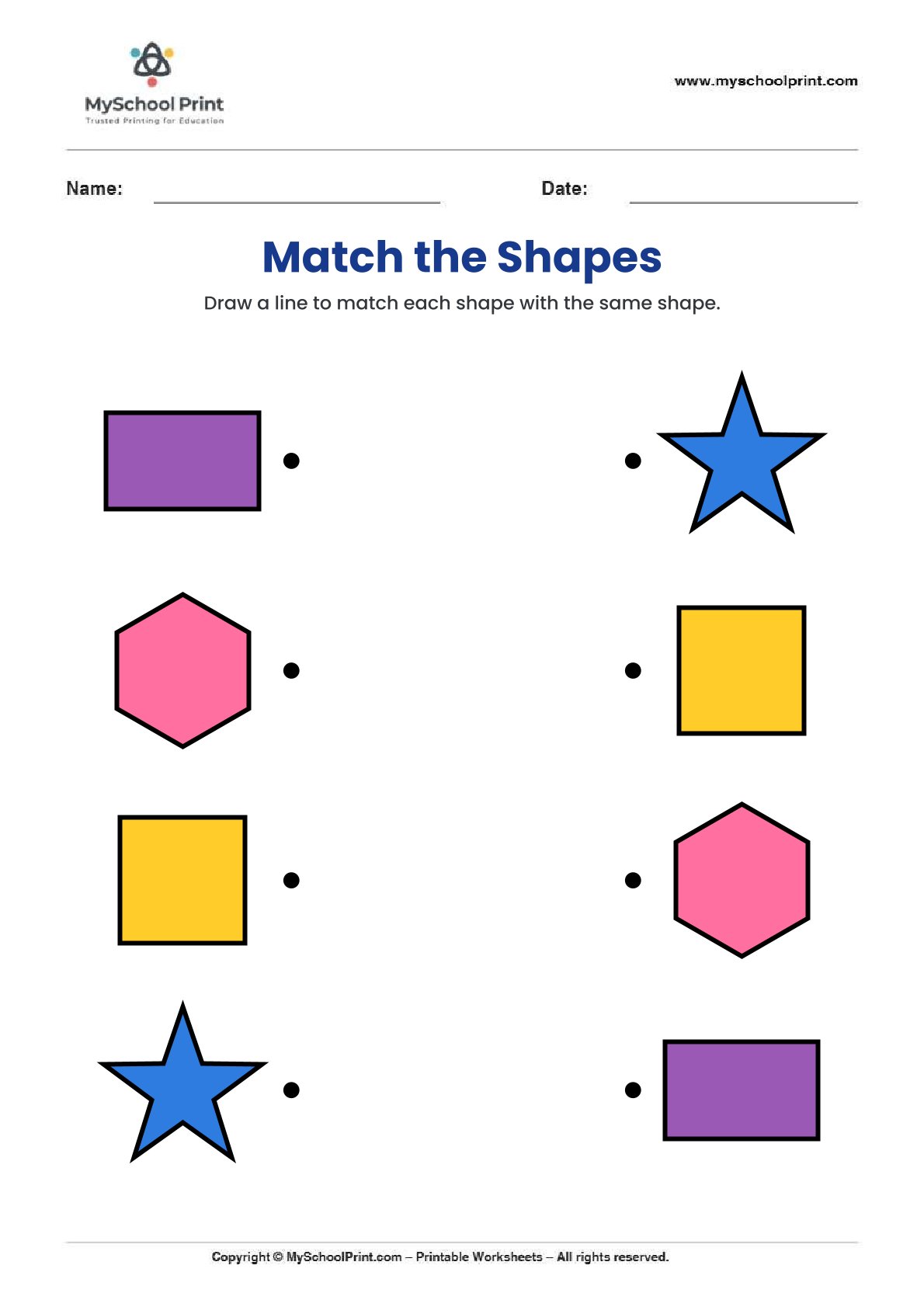 shape matching worksheet 7 for preschool and kindergarten