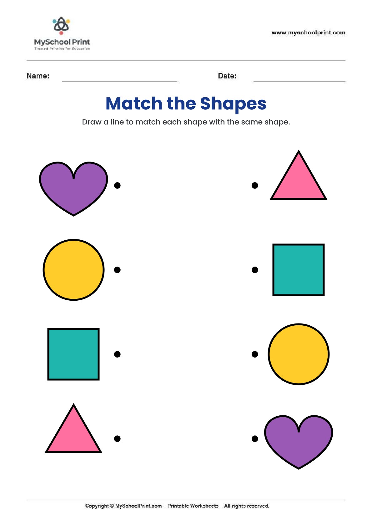 shape matching worksheet 8 for preschool and kindergarten