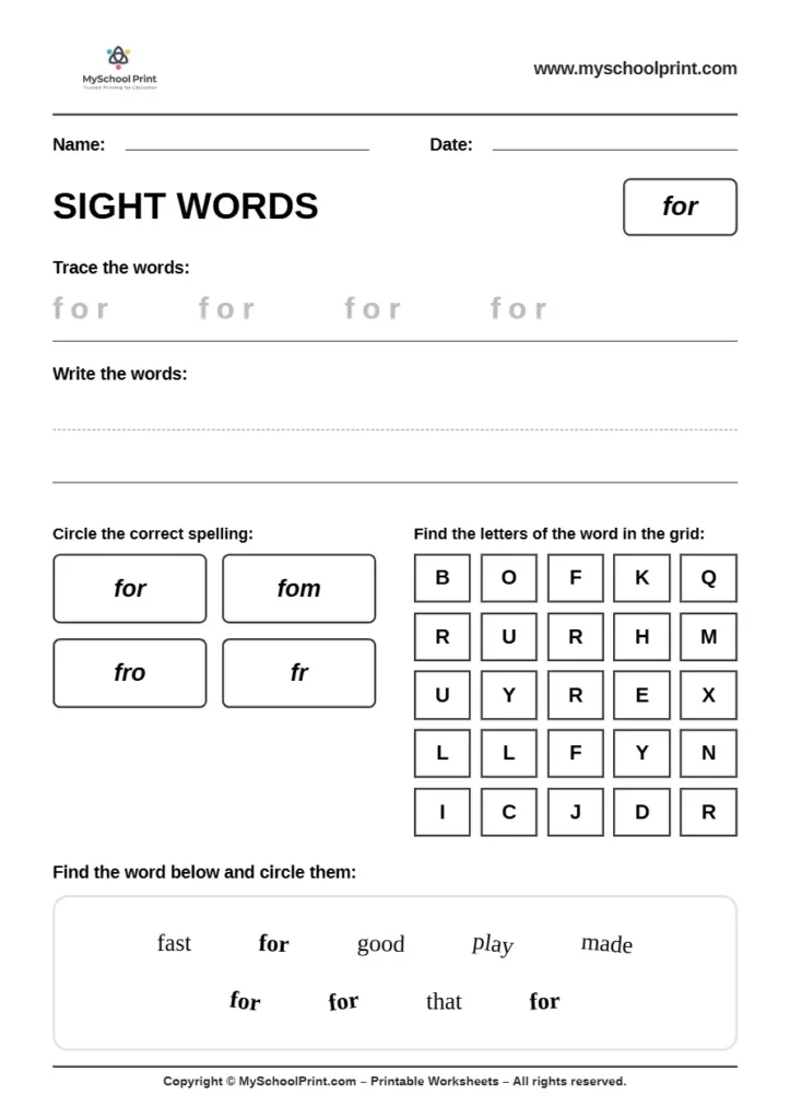 sight words worksheet 10 for kindergarten reading practice
