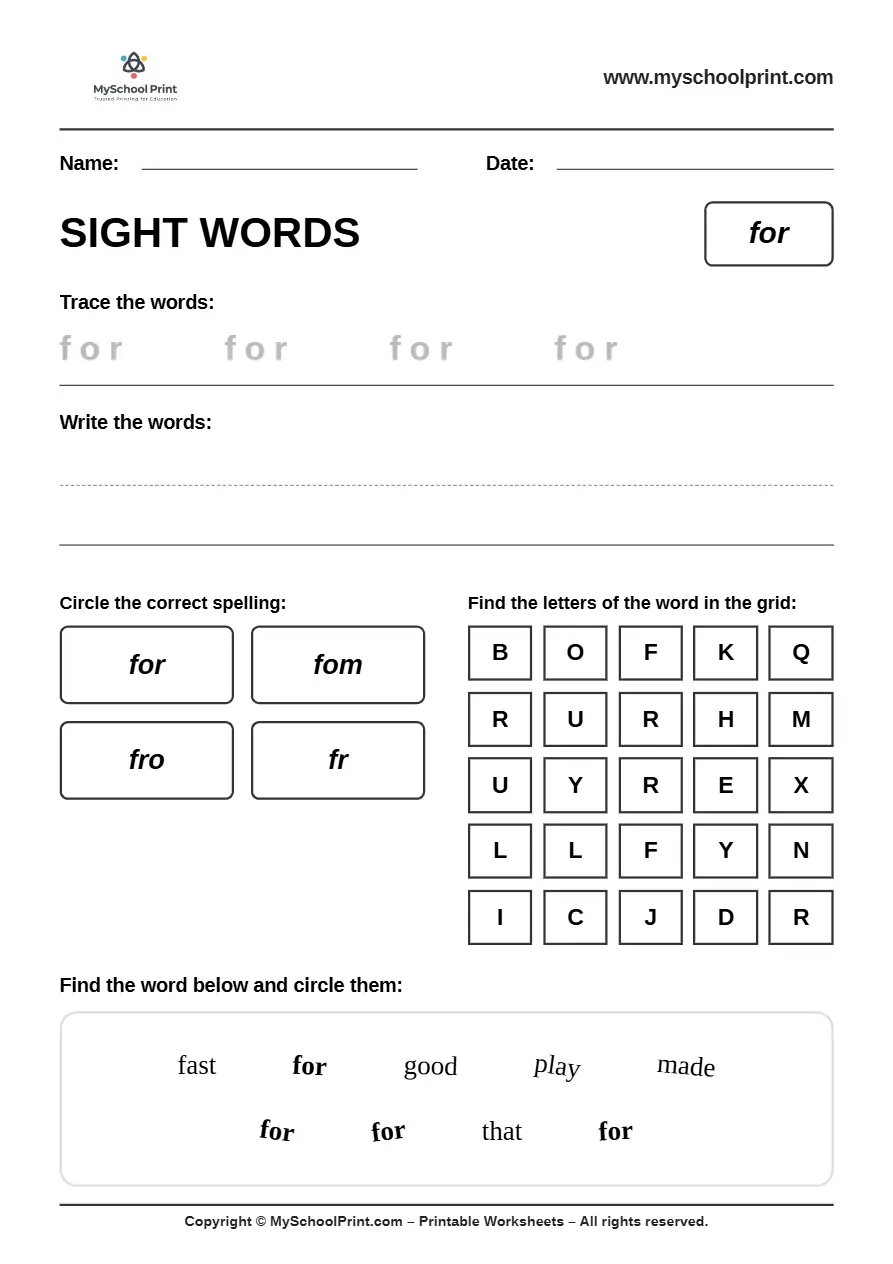 sight words worksheet 10 for kindergarten reading practice