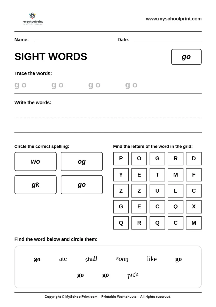 sight words worksheet 12 for kindergarten reading practice